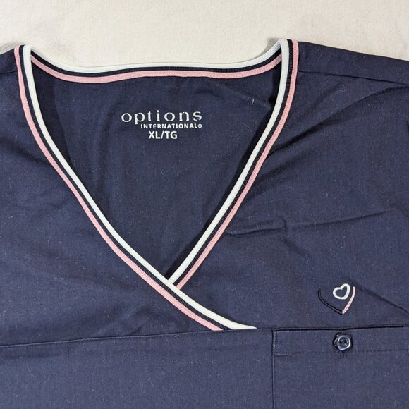 OPTIONS INTERNATIONAL NURSE SCRUB TOP SHIRT SHORT SLEEVE PINK AND BLUE SIZE XL - Picture 6 of 16